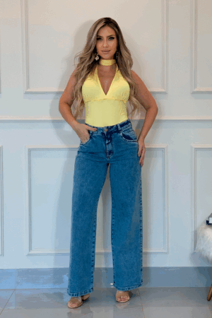 Calça Jeans Feminina Wide Leg Azul