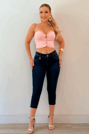 Calça Cropped Jeans Escuro Feminino
