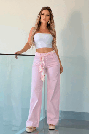 Calça Jeans Feminina Wide Leg com Elastano