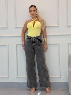 Calça Jeans Wide Leg com Elastano